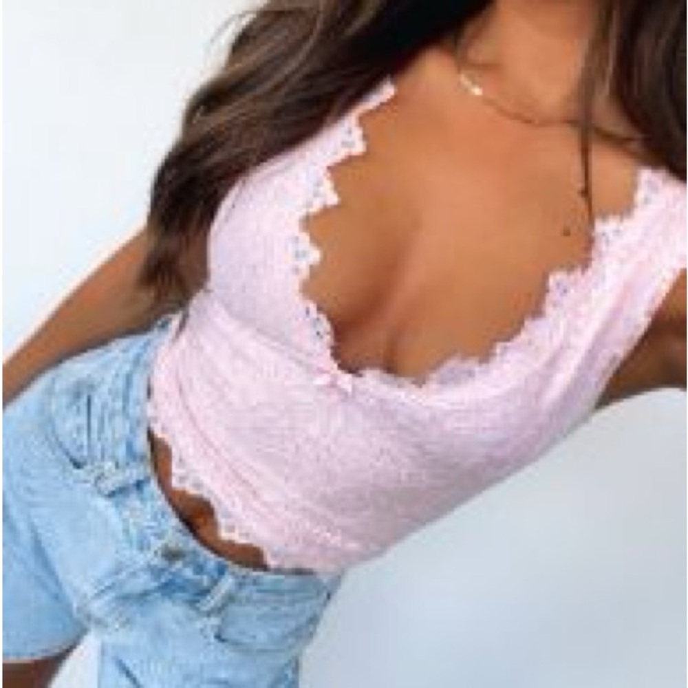 Lace Trim Pink Crop Top